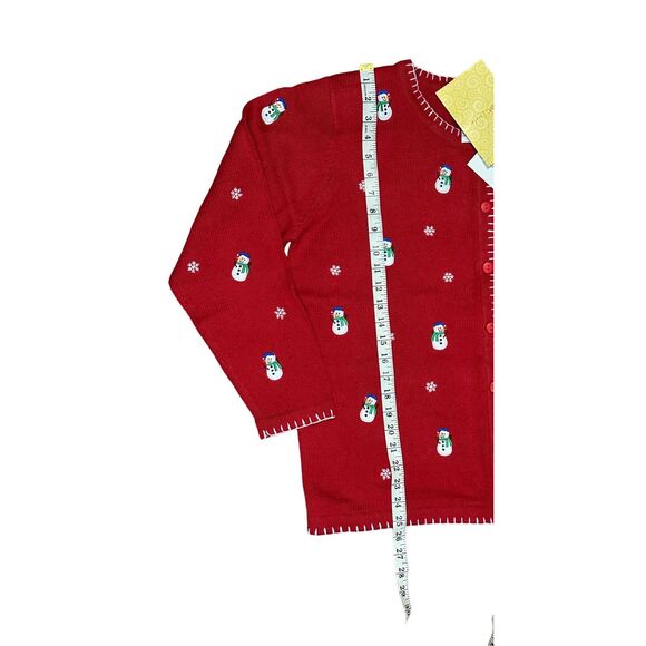 Quacker Factory red holiday Christmas snowman embroidered sweater cardigan has s - Picture 3 of 8